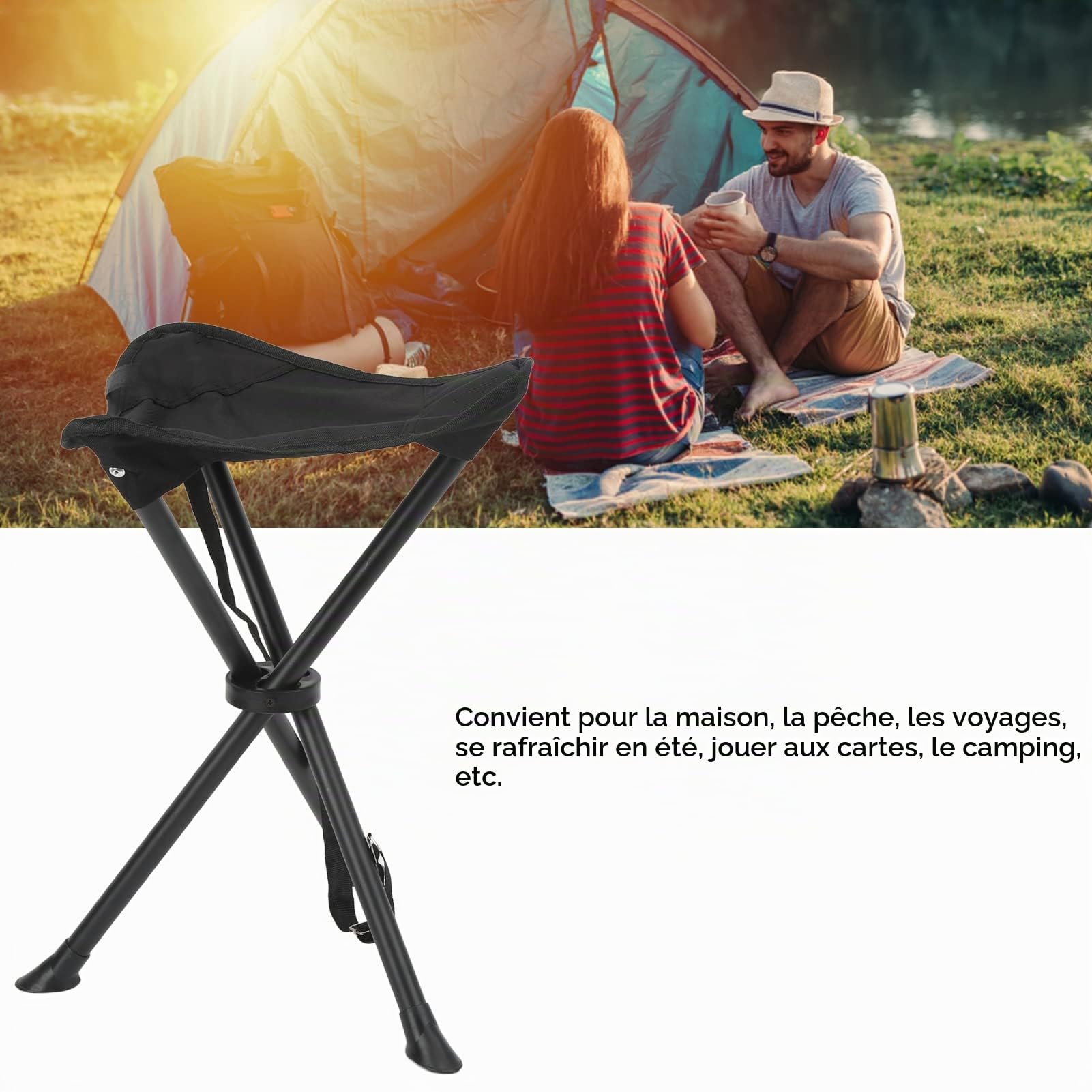 Luqeeg Tabouret Trépied Pliant Compact, Portable 3 Pieds Haut Slacker Chaise Trépied Siège pour Camping en Plein Air Marche Chasse Randonnée Pêche Voyage, Support 200KG
