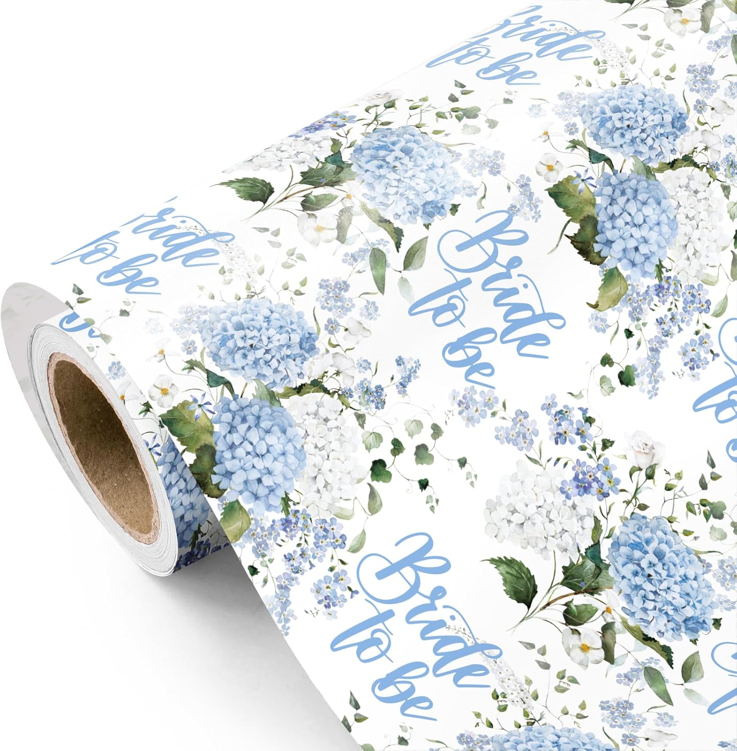 WRAPAHOLIC Wedding Wrapping Paper - Mini Roll - 17 Inch x 16.5 Feet - Bride to be and Hydrangea Floral Wrapping Paper Perfect for Wedding, Bridal Shower, Birthday, Tea Party image 2