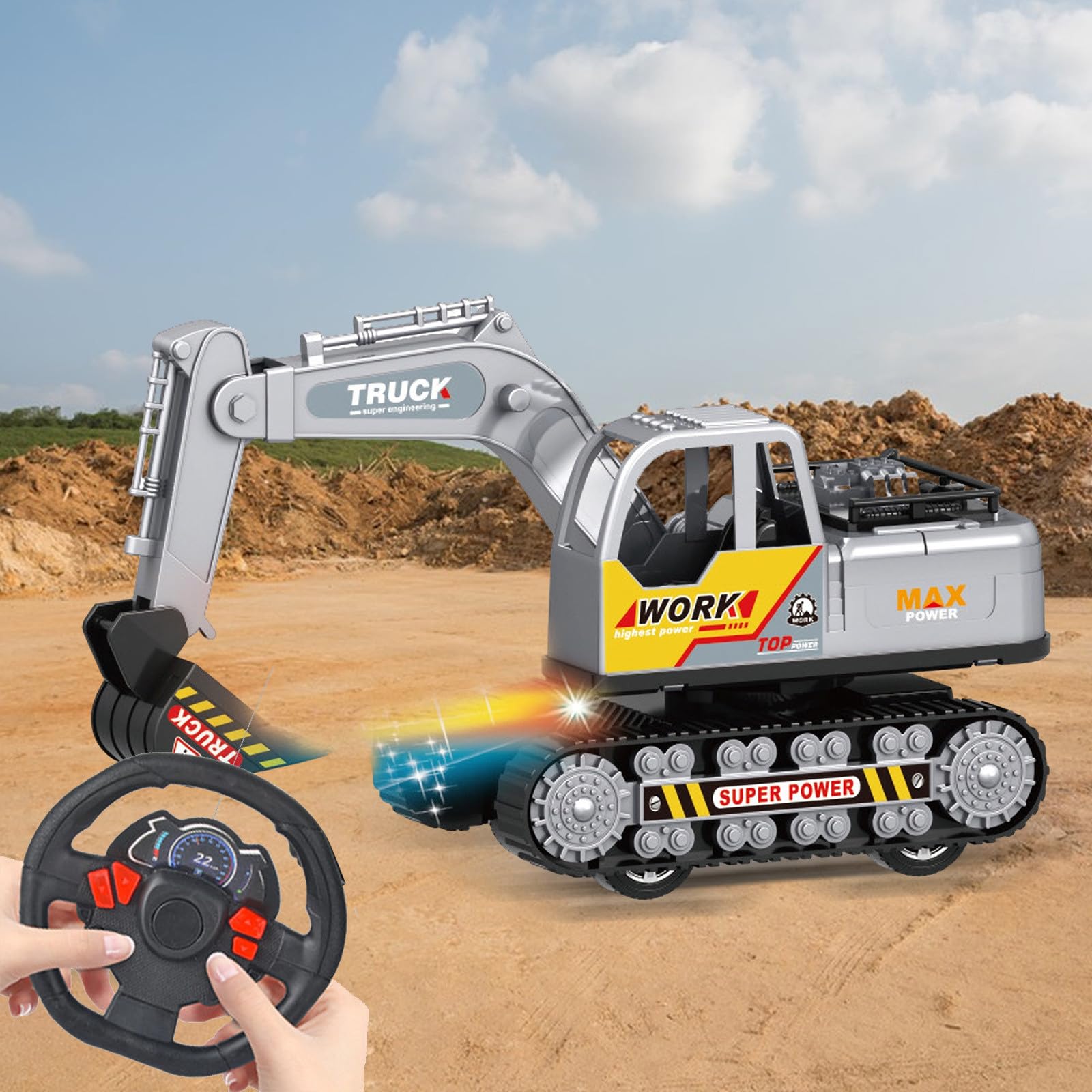 Children's Toy Car - Two Channel Remote Control Excavator, Large Wireless Electric Excavator, New Boy's Engineering Car Toys Christmas Toy Gift