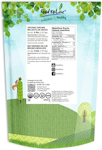 Miniatura 10 de Comida de linaza marrón orgánica, 16 libras, sin OMG, kosher, molida en frío de semillas enteras crudas, polvo puro, superalimento vegano, a granel,