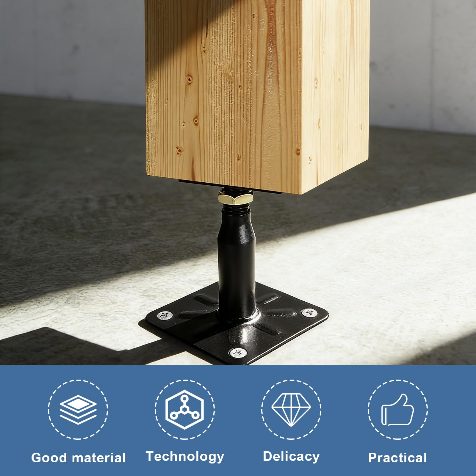 4 soportes para postes, 100-150 mm, galvanizados, altura ajustable con 16 tornillos, acero galvanizado, pie de apoyo para terrazas, vallas, refugios, garajes, pérgolas, trabajos de construcción