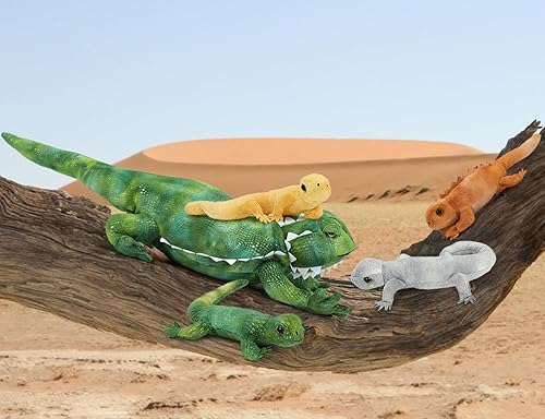 Miniatura 7 de MorisMos Animal de peluche de lagarto con 4 bebés en el interior, animal de peluche camaleón de 26 pulgadas con vientre con cremallera, gran dragón