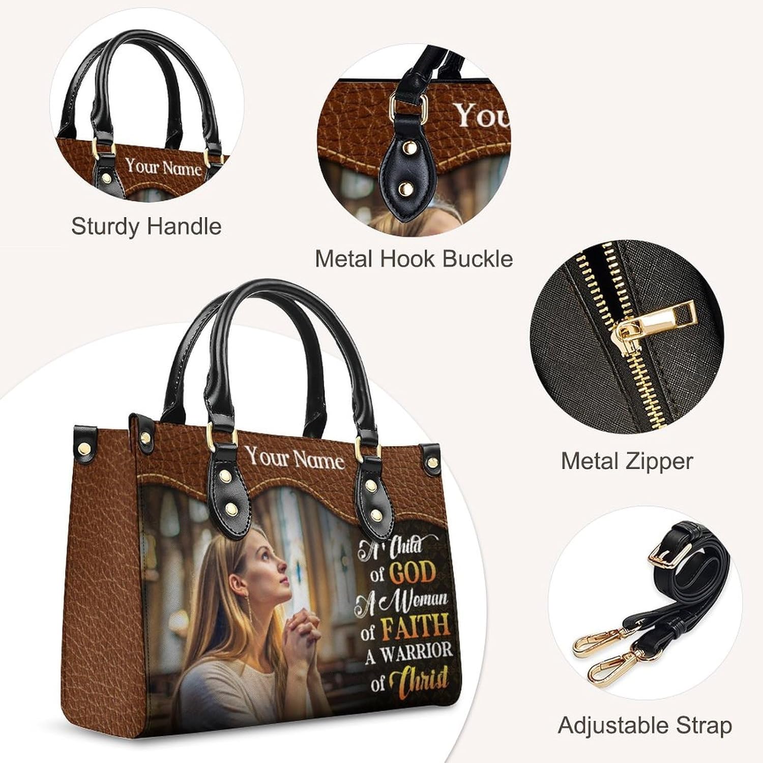 Custom Handbags for Women Personalized Name Photo Purse Gifts for Her Mom Grandmom, Crossbody Tote Bag for Shop Business