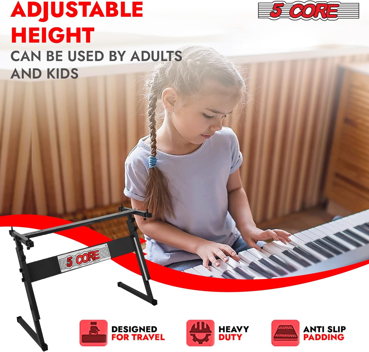 5 CORE Keyboard Stand Adjustable Z Style for Electric Digital Pianos 21 - 33" Height 330Lb Capacity for 54, 61, Key Instruments Sturdy Keyboard Riser, Blue - KS Z1 BLU