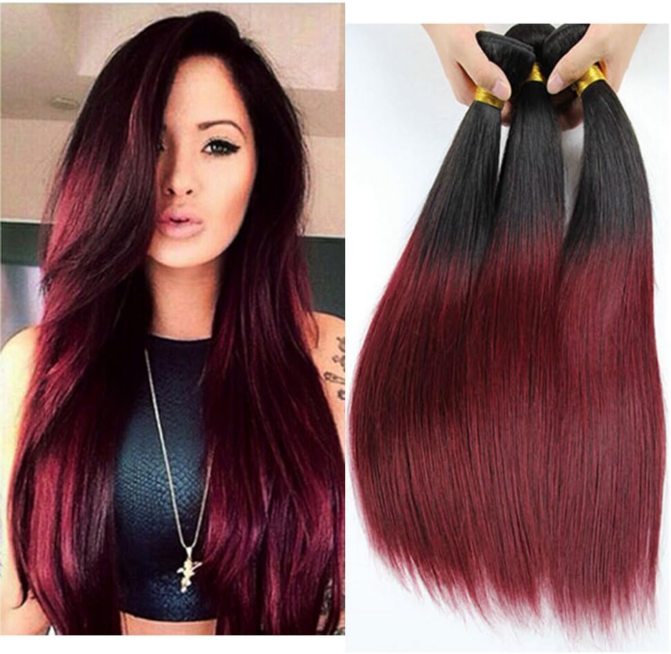 SpringHair 100% 3 Bundle Brazilian Virgin Remy Human Hair Weaves Extension Ombre Black Red Silky Straight Weft 300g 14 16 18 Inch