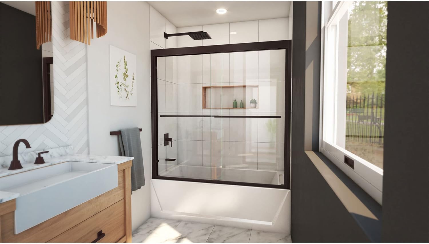 DreamLine Duet Plus 55-59 inch W x 58 inch H Semi-Frameless Bypass Tub Door in Oil Rubbed Bronze