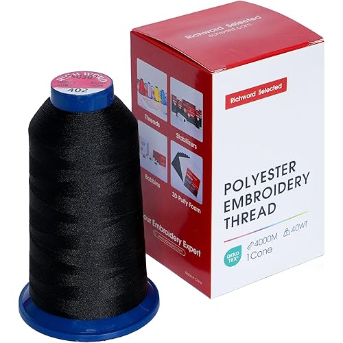 Richword Selected Black Embroidery Thread 5000Y 40WT Polyester Thread 100 Colors Selected for Commercial Multi Needles and Single Needle Embroidery Machine 0402