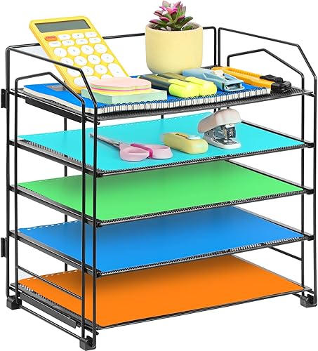 5 Tier Paper Letter Organizer Tray for Desk, Office Desk Organizer, Desktop File Organizer, Desk Organization for Home Office, Classroom, Black
