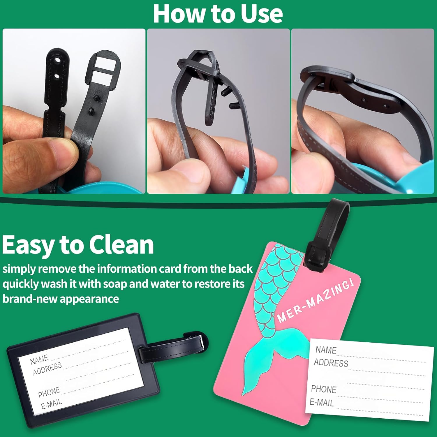 12Pcs Silicone Luggage Tags with Identification Name ID Card, Fun Summer Vacation Beach Holiday Fully Bendable Tag for Travel Baggage Suitcase Backpack Schoolbag Handbag