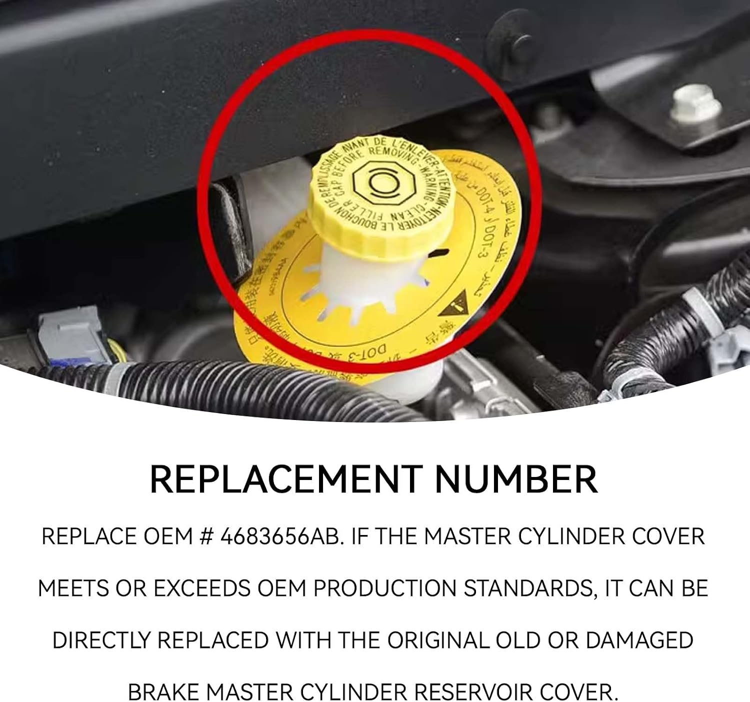 Brake Fluid Cap Brake Master Cylinder Reservoir Filler Cap Replacement for Jeep Wrangler 2001-2017, Dodge Journey 2009-2020 Ram 1500 2500 3500 Brake Fluid Reservoir Caps OEM#4683656AB 5014518AA
