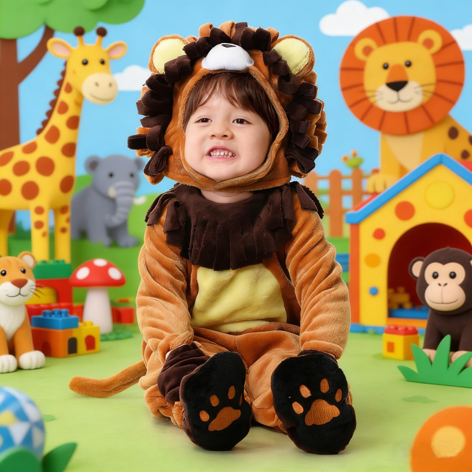 Halloween Baby Costumes Lion Toddler Outfit Infants Cow Cosplay Plush Romper Set with Gloves Footwear Coiffure Dress Up Party
