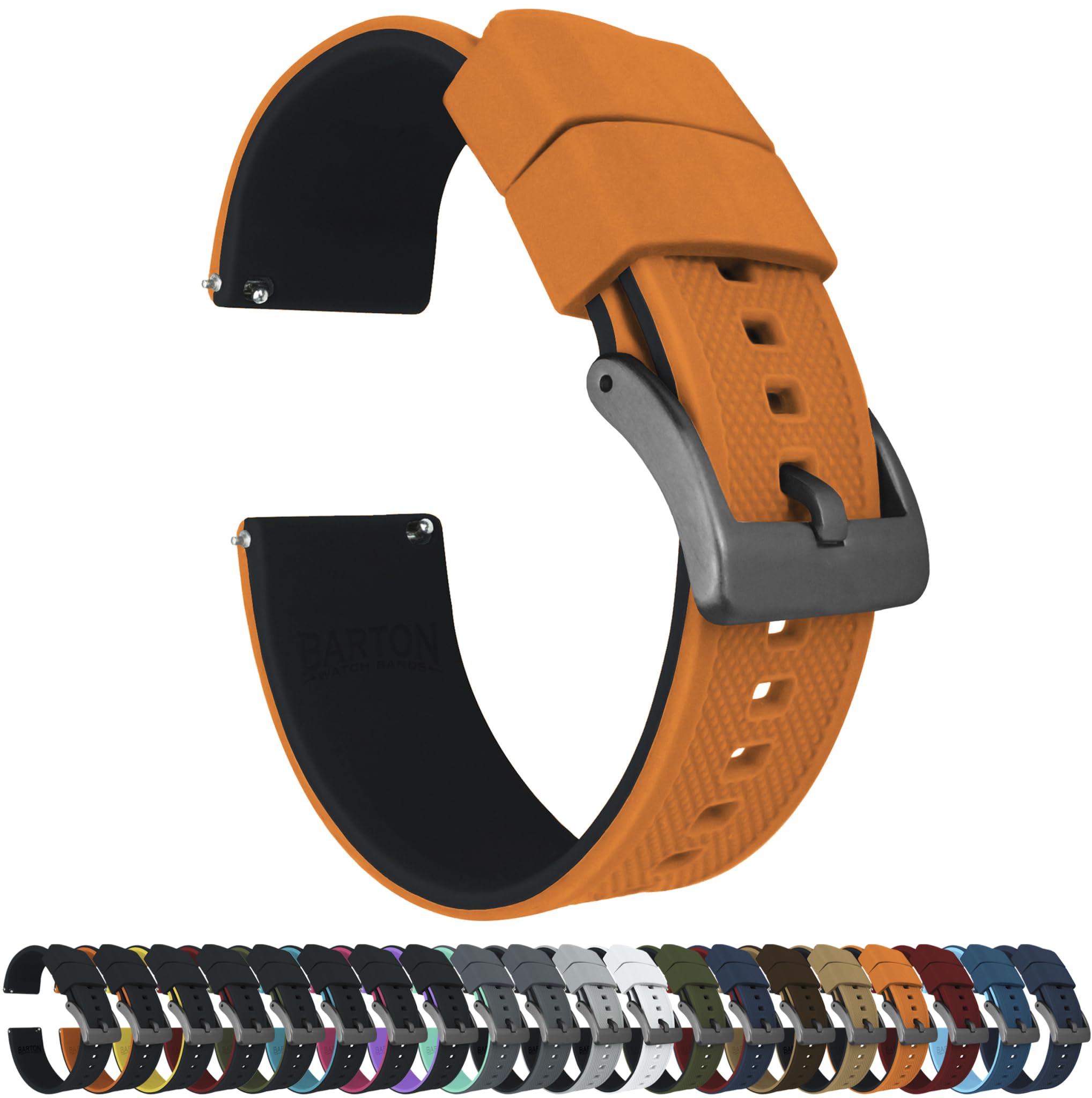 BARTON Elite Silicone Watch Bands - Quick Release - Choose Strap Color &amp; Buckle Color (Stainless Steel, Black PVD or Gunmetal Grey) - 18mm, 20mm, 22mm &amp; 24mm Watch Straps
