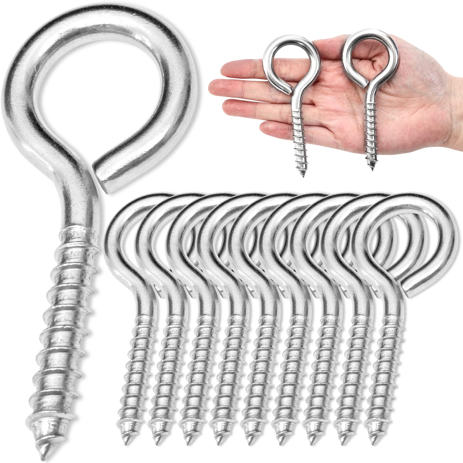 Stainless Steel Screw Eyes - 10 Pack, Heavy Duty -13