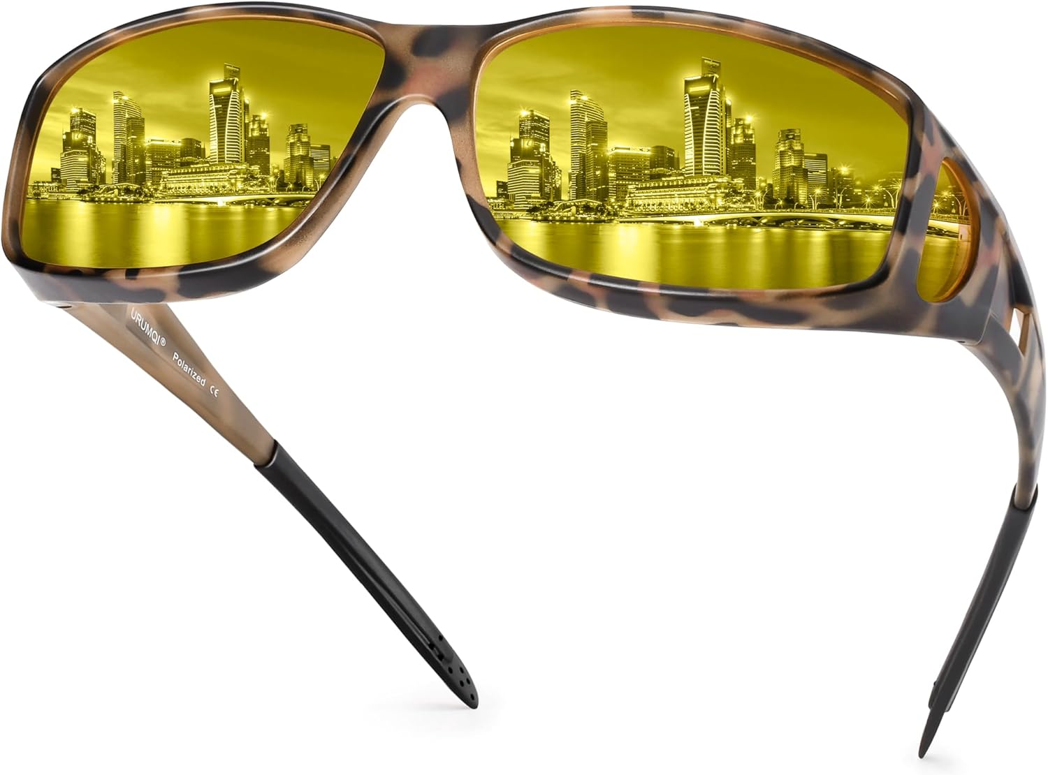 URUMQI Night Vision Driving Glasses Fit Over Eyeglasses for Men Women, Anti Glare Polarized Nighttime Glasses Yellow Lens