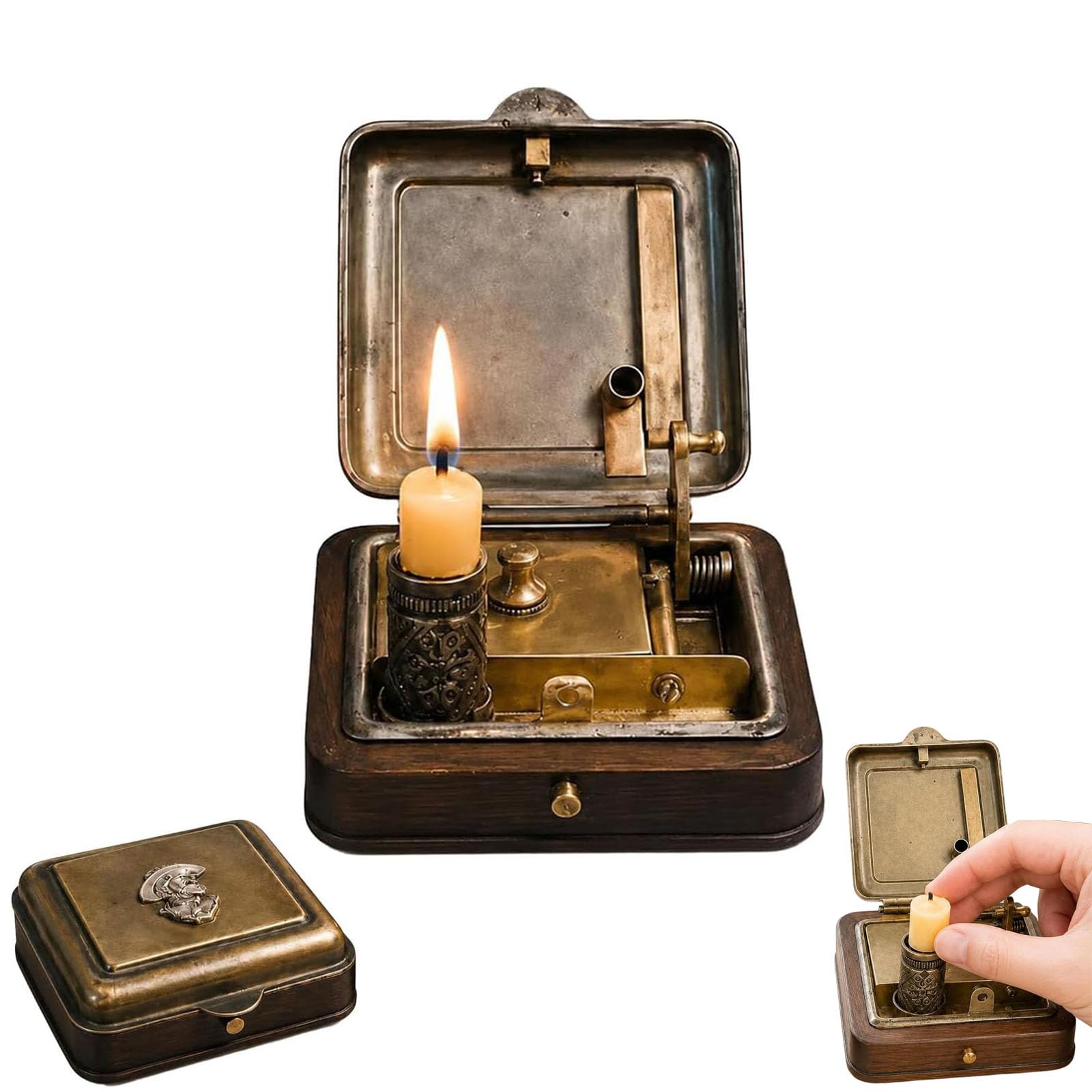 19th Century Mechanical Candle Box,Vintage Candle Holder,Antique Brass Victorian Candle Holder with Mechanical Riser, Collectible Desk Decor Unique Gift for Men (1 pcs)