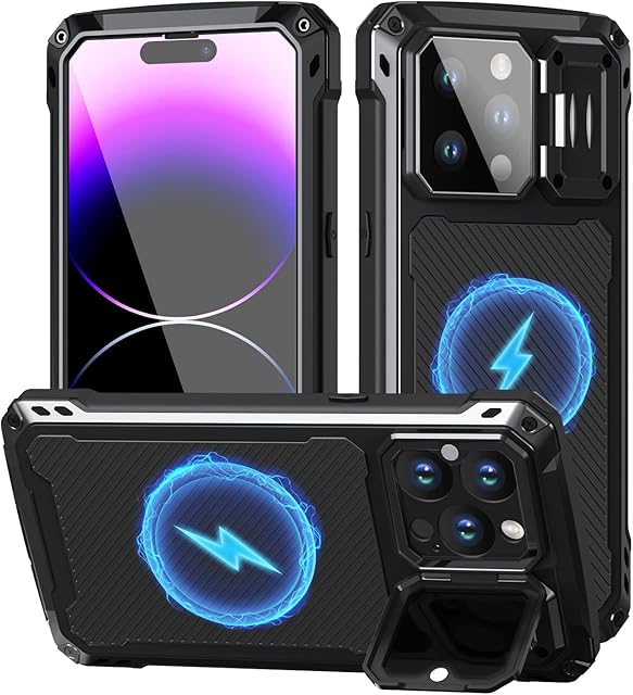 WIFORT for iPhone 14 Pro Max Case with Stand Shockproof Heavy Duty Phone Case 360 Full Body Case & Bulit-in Screen Protector 14 promax Protective Metal Cover Compatible with Magsafe Wireless Charging