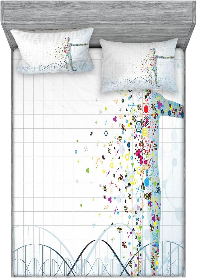 Ambesonne Digital 2 Pack Fitted Sheet & Pillow Sham Set, Psychedelic Human, 4 Pcs Bedding Decor, Package Contains 2 Full Size Fitted Sheets & 4 Pillow Covers, Pale Blue