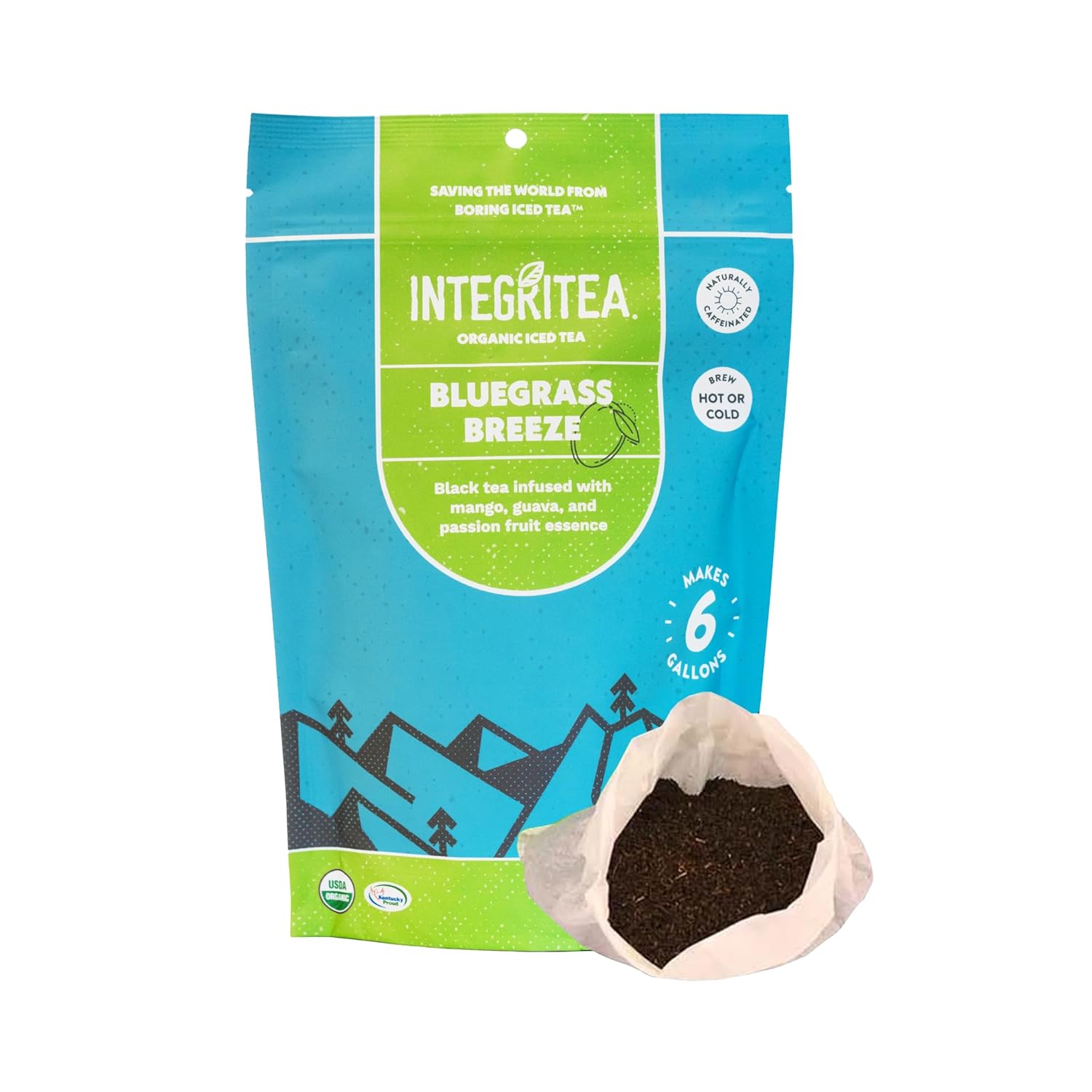 IntegriTEA Bluegrass Breeze Hot or Cold Brew Organic Black Tea Bags Infused with Guava Passion Fruit Mango- 6-Bags Unsweetened Tea Pack Makes 6 Gallons