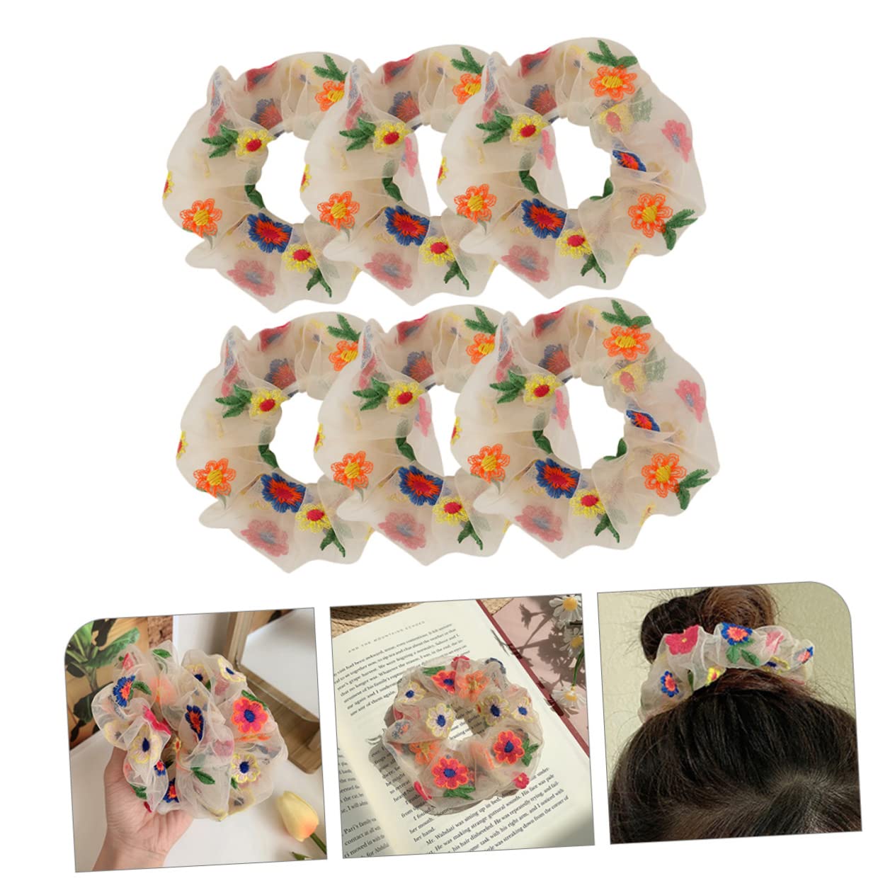 FOMIYES 24piezas Coleteros De Flores Bordadas Para Mujer y Niñas Accesorios De Pelo Elegantes y Versátiles Para Uso Diario y Fiestas