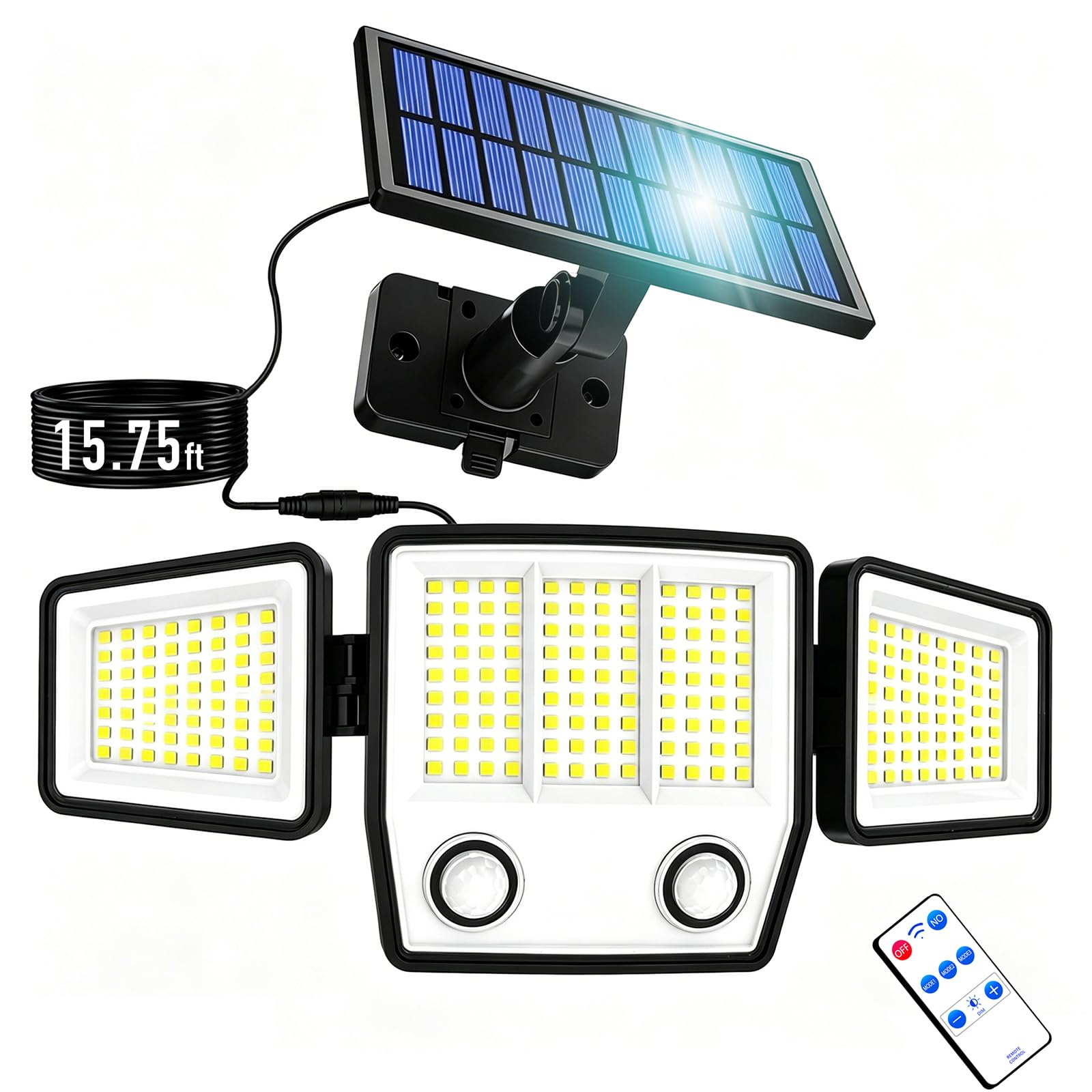 Luci solari per esterni da giardino con cavo da 5 m, luci di sicurezza solari da 3000 lm, sensore di movimento per esterni, con telecomando, impermeabile IP65, luci di inondazione solari per