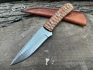 SOGO KNIVES Damascus Hunting Fixed Blade Knife with Sheath - Best Hunting knife for MEN With Non Slip Handle â€“ Survival Knife (BROWN)