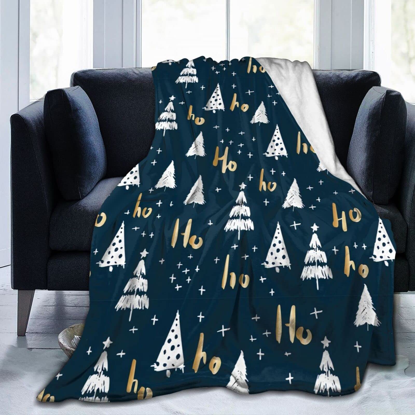 Lsjuee Hohoho and Christmas Tree Throw Blanket Warm Cozy Blankets Lightweight Soft Cozy Flannel Merry Christmas Blanket for Sofa Couch Bed Office Holiday Xmas Gift 80"X60"