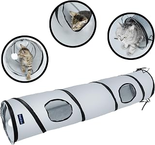 PetLike Collapsible Cat Tunnel Toy - 46" Pop-Up Peek-a-Boo Tube with Ball for Indoor Cats, Small Dogs, Rabbits