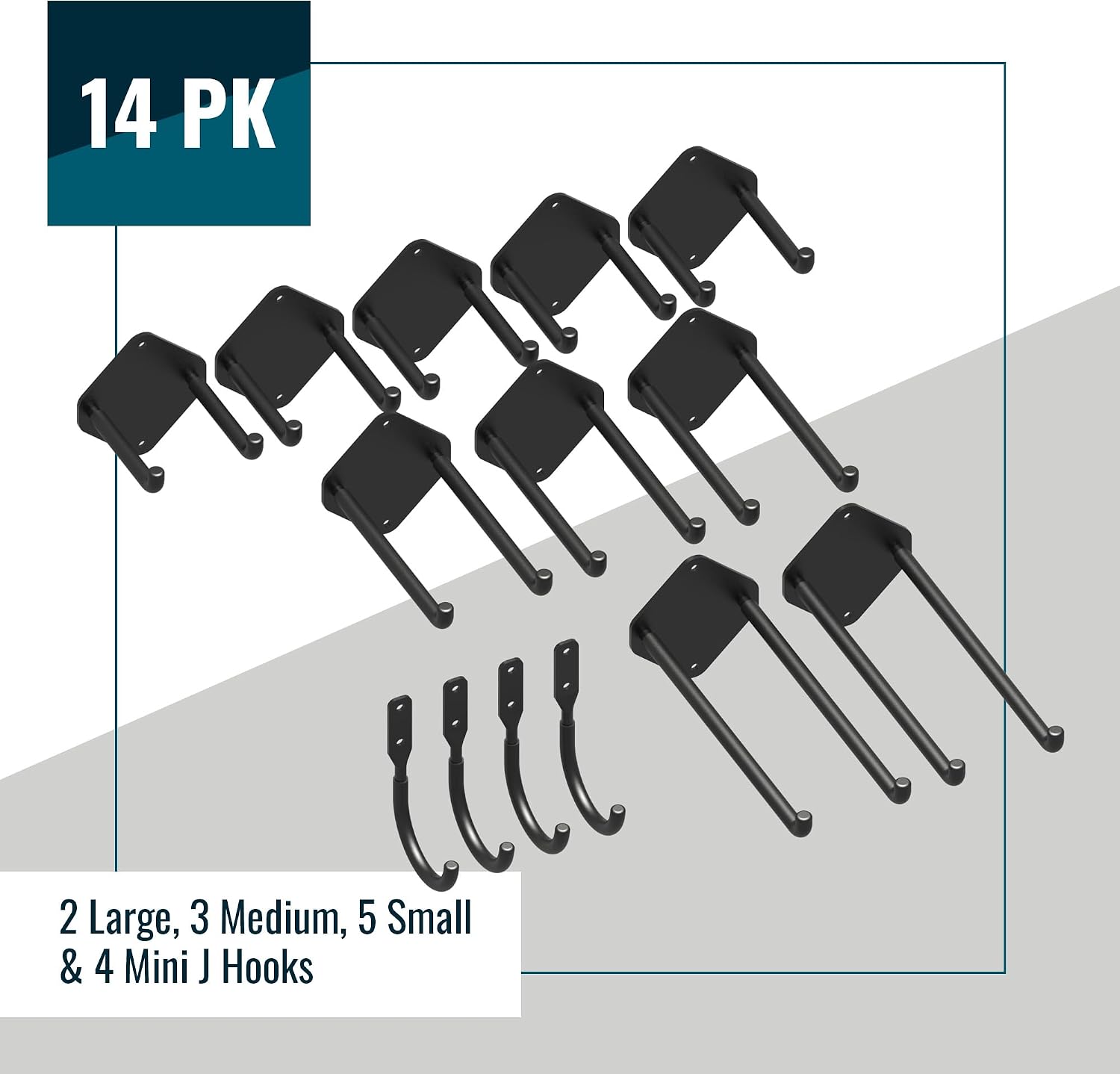 10, 14 and 25 Pack Simple Wall Hooks Assortment Kit for Hanging yard tools, brooms, bikes, mops, jackets and more - Decorative & Heavy Duty Kits, Holds 30 lbs drywall and 80lbs wood (25) (25) (10)