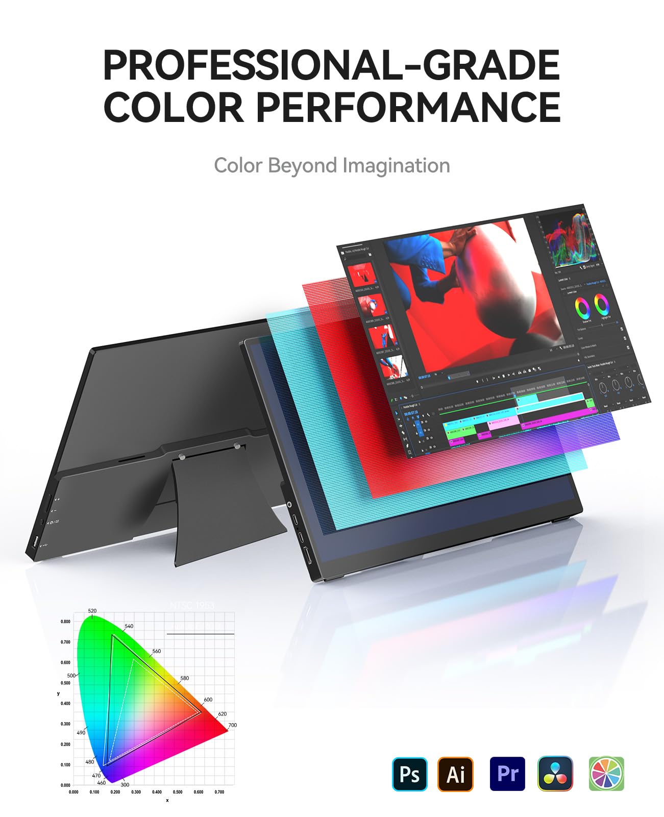 Przenośny monitor dotykowy 4K, 15,6 cala 3840 x 2160 UHD z monitorem laptopa USB-C HDMI, 2000:1 100% RGB IPS, powłoka ze stopu aluminium, 10-punktowy dotyk, podwójny głośnik, HDR, do domu, pracy