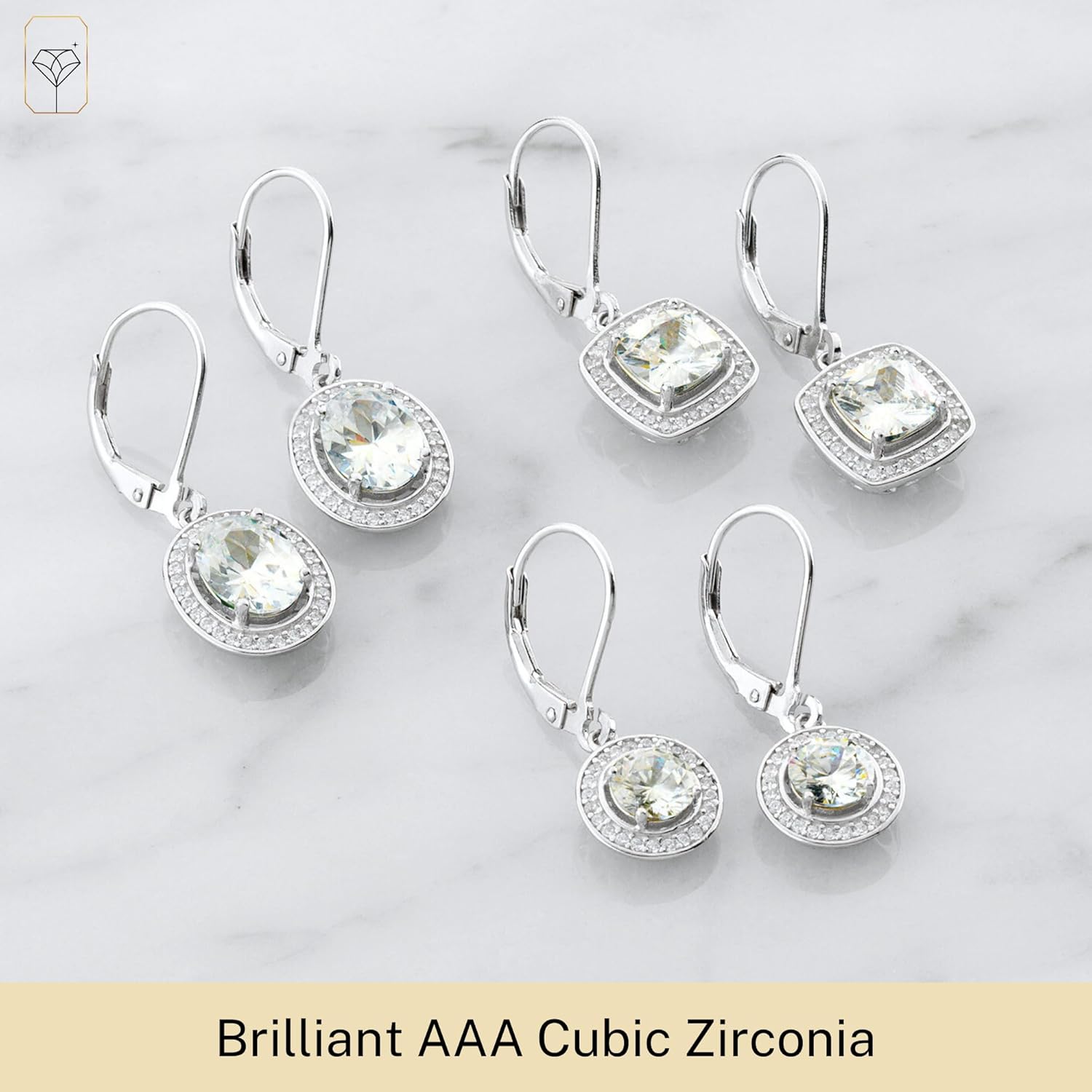 Cubic Zirconia Halo Dangle Earrings for Women in 925 Sterling Silver in Round, Oval, or Cushion Cut CZ with Leverback by MAX + STONE - Image 6