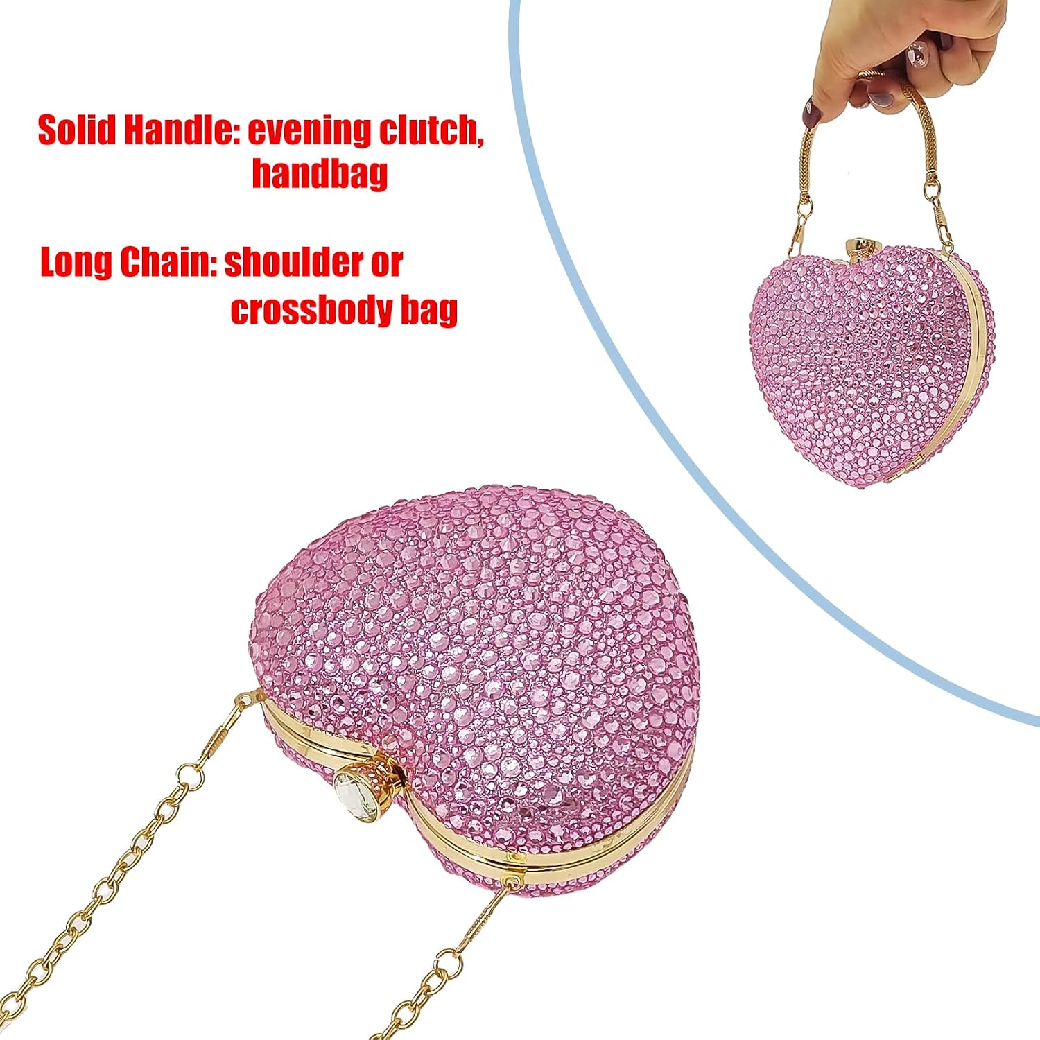 Cute Heart Shape Clutch Purse Mini Love Heart Rhinestone Wedding Handbag Party Women Purse