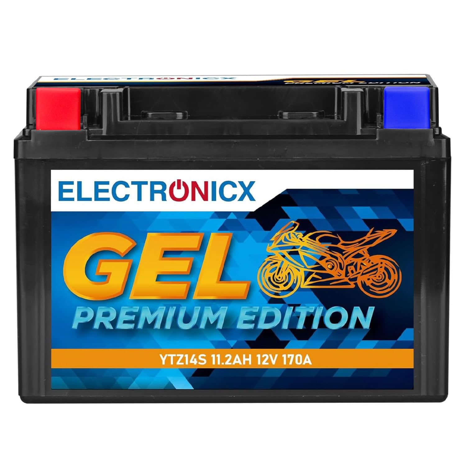 Electronicx YTZ14S GEL Batteria Moto 12V 11,2Ah 170A – Starter sigillato, senza manutenzione – Compatta, resistente a vibrazioni, anti-perdita – per moto, scooter, quad, powersport – pronta all’uso