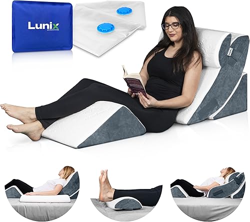 Vista 13 de Lunix LX5 - Juego de 4 almohadas ortopédicas de cuña con funda lavable, soporte de espuma viscoelástica para después de la cirugía, certificado