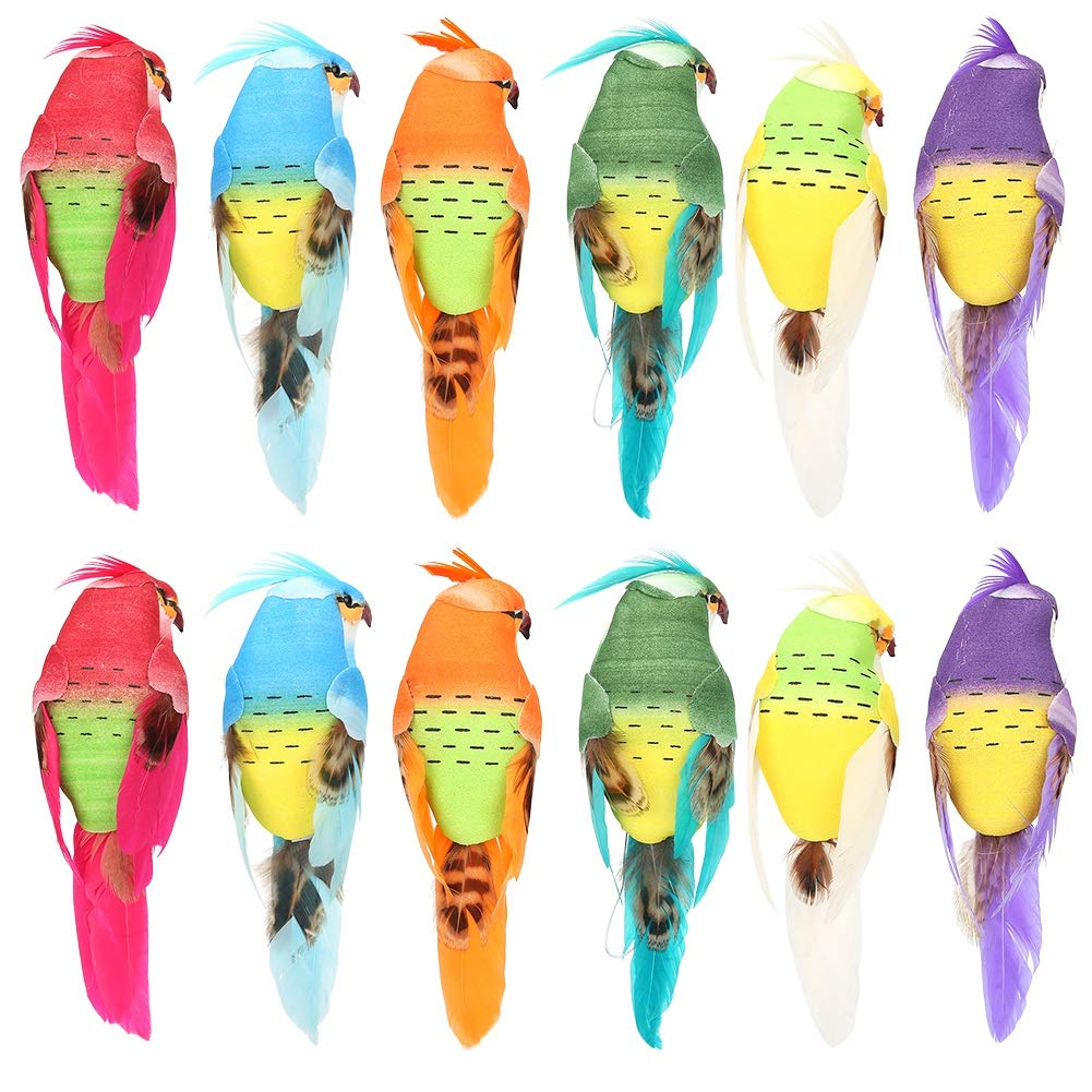 HERCHR Artificial Bird Decoration,12Pcs Lifelike Fake Parrots Colourful Bird Clip Artificial 4.9x1.6 in hristmas Tree Lifelike Fake Parrot for Home Party Decor