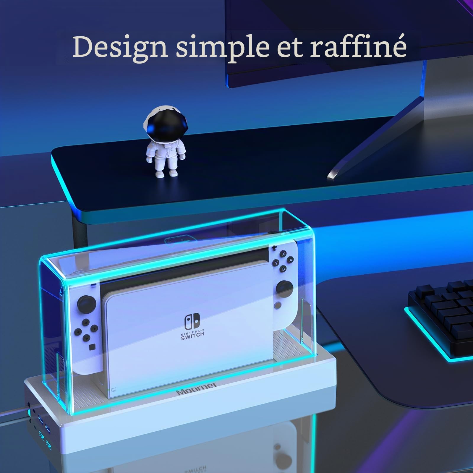 Mooroer Anti Poussière Housse Dock Coque Étui de Protection pour Accessoire Nintendo Switch/Switch OLED avec 16 Couleurs LED Lumière,Résistant Poussière ave Rayures