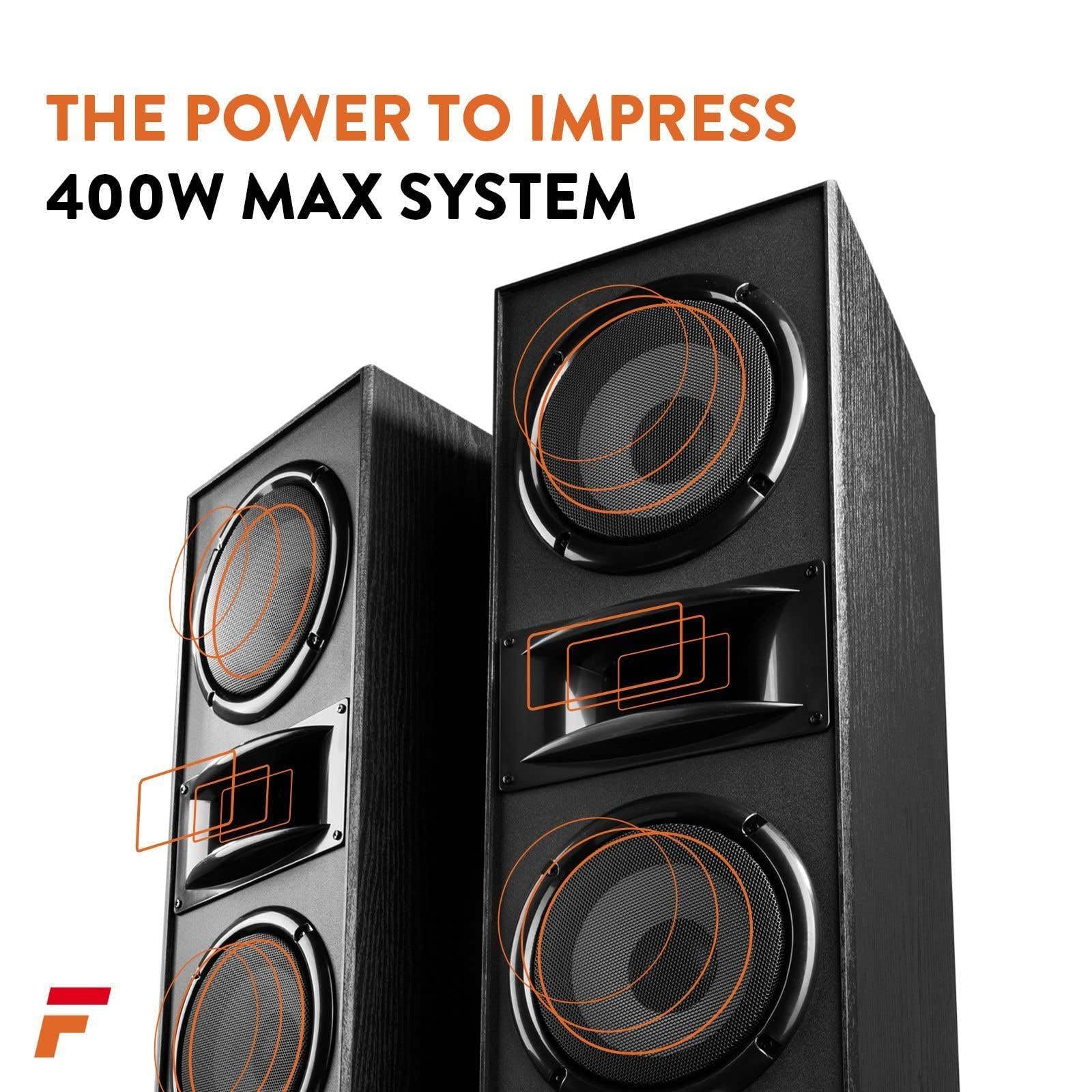 Fenton SHF700B - Paire d'Enceintes HiFi - Noir, Puissance de 400W, Woofer 2X 6,5 Pouces, Technologie 3 Voies, Borniers à Vis Plaqués Or, Pieds en Caoutchouc Antidérapant