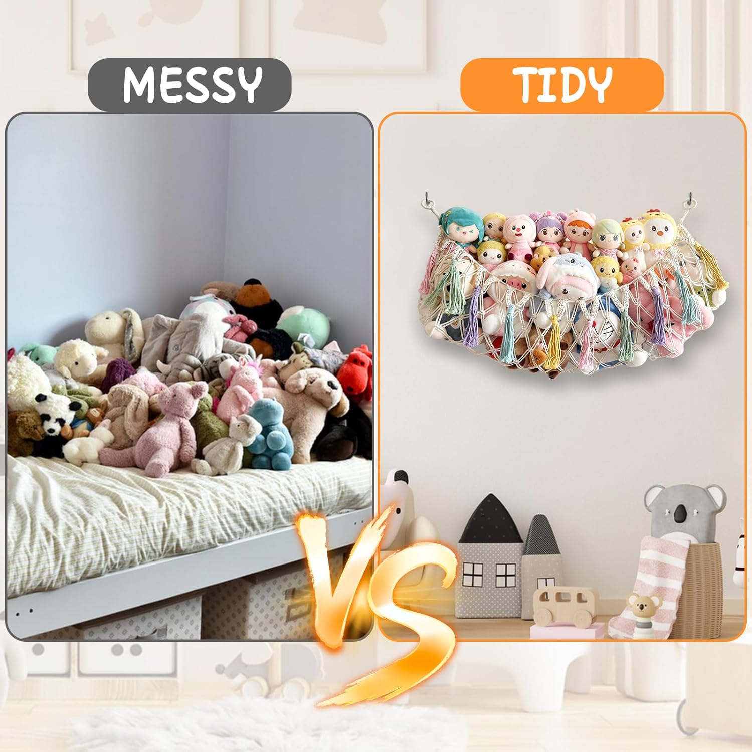 Bohemian Stuffed Animal Hammock - Large 51 Inch Toy Storage Net for Plush Toys, Nursery & Kids Room Wall Decor,Ideal Gift for Birthday Christmas.