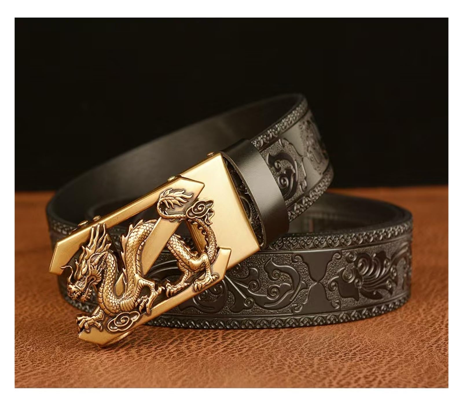 Men's Dragon Design Belt - Retro Automatic Buckle, Personalized Carved, Adjustable Length Up To 130cm - Casual & Ethnic Style