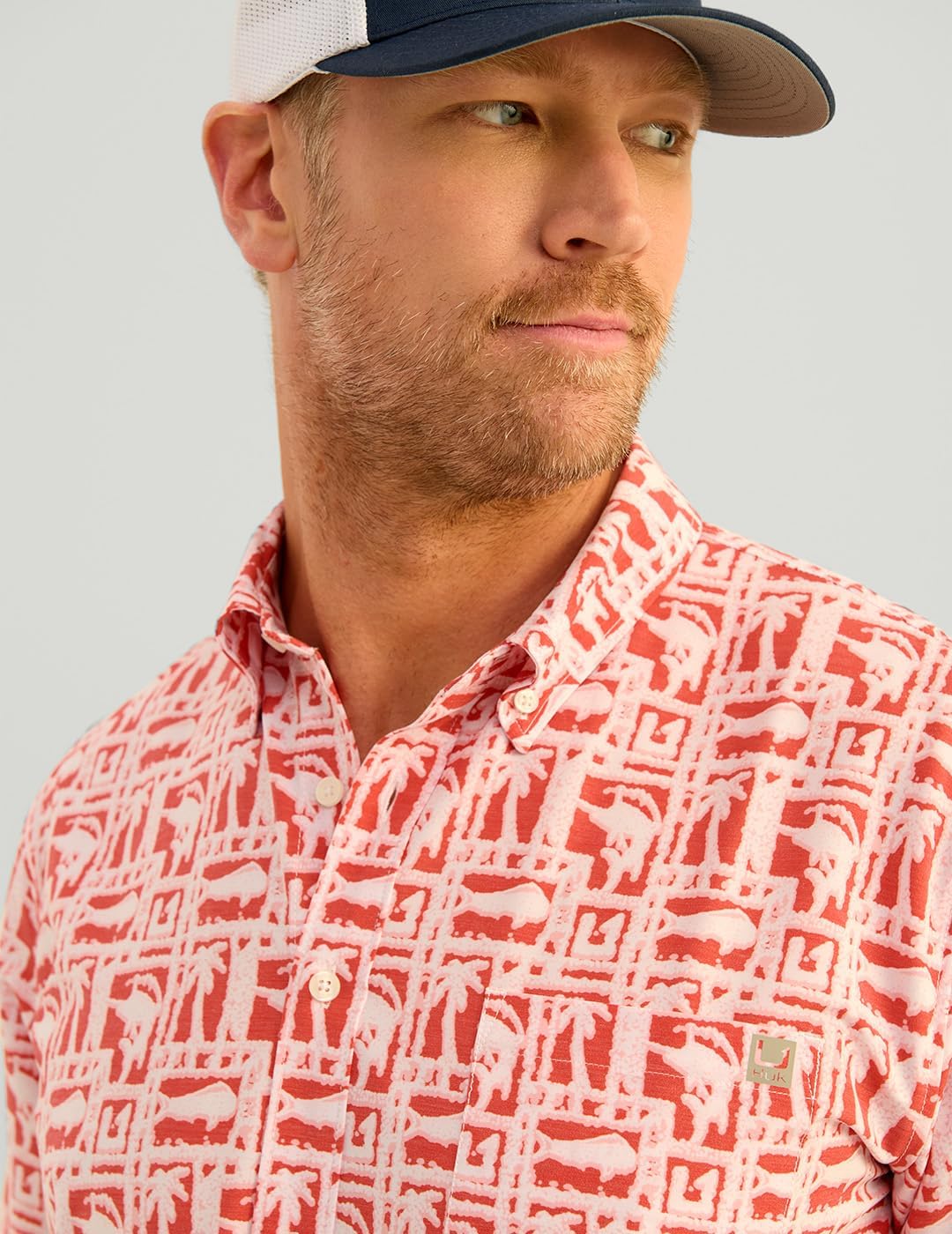 HUK Mens Kona Pattern Short Sleeve Fishing Button Down Shirt - Image 4