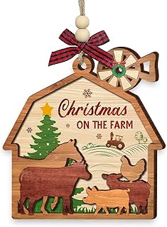 Farmhouse Christmas Ornaments 2025 - Wooden Rustic Farm Animal Ornaments for Christmas Tree Hanging Decor - Barn Farm Gifts for Women, Men, Farmer Gifts for Animal Lovers, Family, Friends