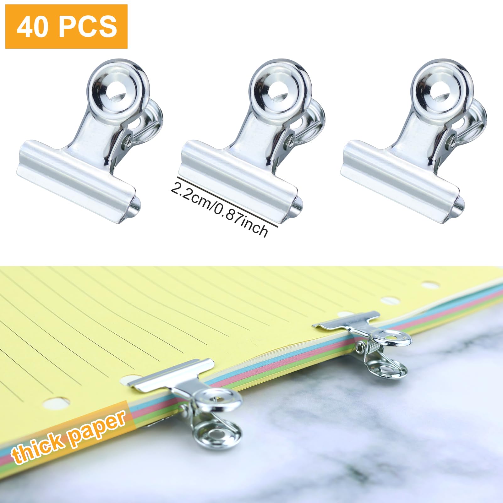 HXMJIED 40PCS Silver Binder Clips, 0.87 Inch(22MM) Metal Hinge Clips, Mini Metal Binder Clips, Mini Paper Clips, Clip Metal Photo Clip - Image 2