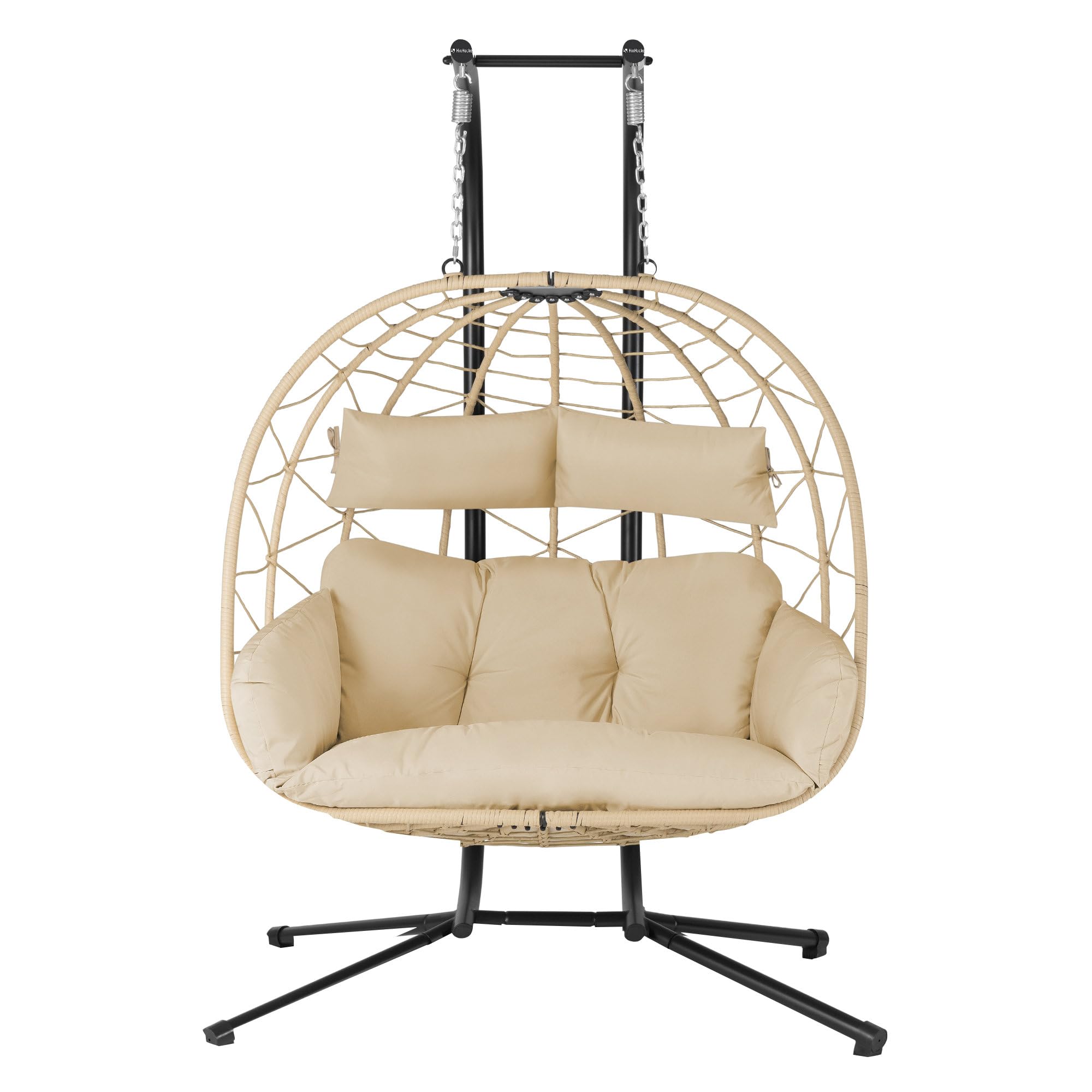 Hängesessel für 2 Personen mit Gestell | Creme | XXL Hängeschaukel für Indoor und Outdoor | Inkl. Kissen und Auflagepolster | Hängesessel Outdoor, Gartenschaukel, Schaukelstuhl