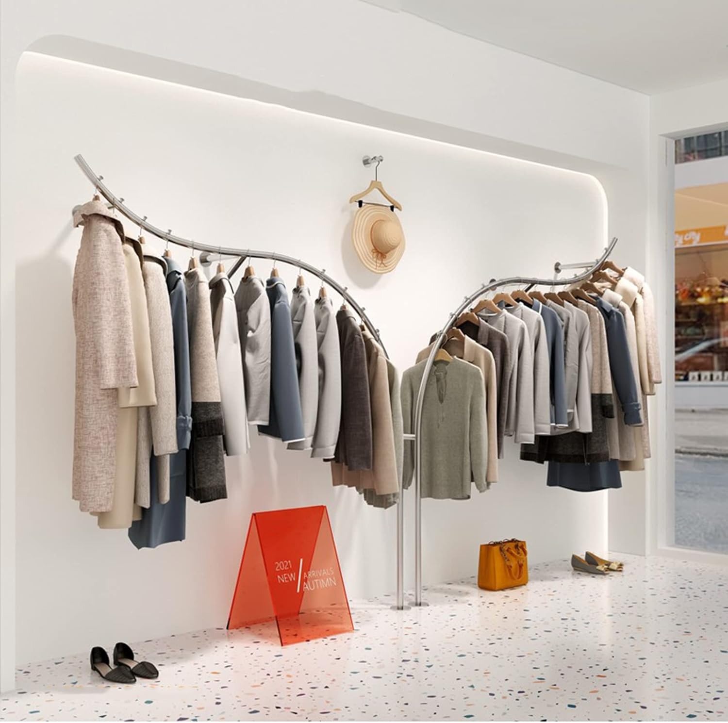 HPTHLY Creative Display Garment Racks In Children'S Boutique Clothing Stores,Industrial Pipe Wall Mounted Clothes Hanging Shelves System,Retail Clothing Display Stand (A-250Cm)