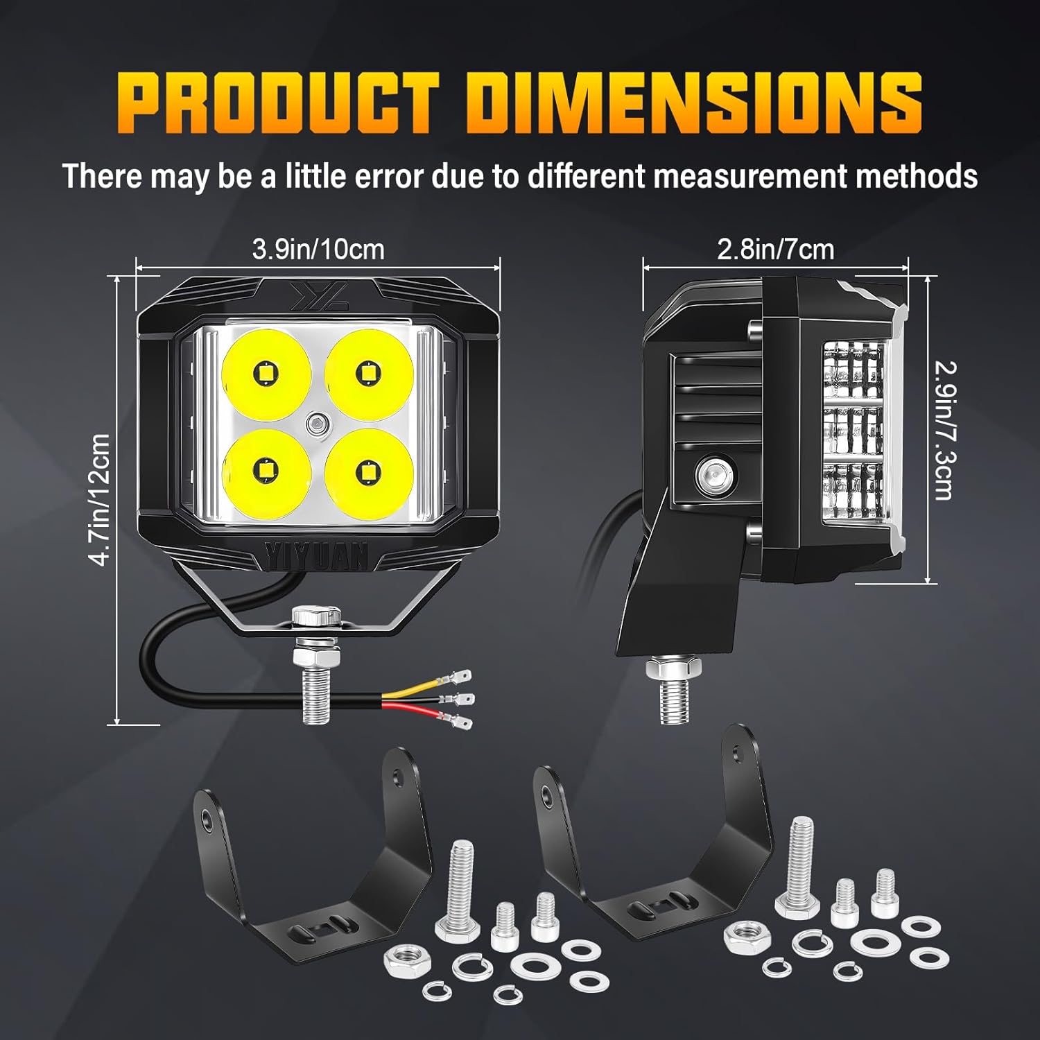 SKYWORLD 2 x Strobe Led Work Light Bar, 4 inch 35W 3500LM Side Shooter LED Pod Lights Spotlight 12V 24V Driving Fog Lights for 4x4 Car Off road Truck SUV ATV Tractor Excavator Boat, Blue, Red, White