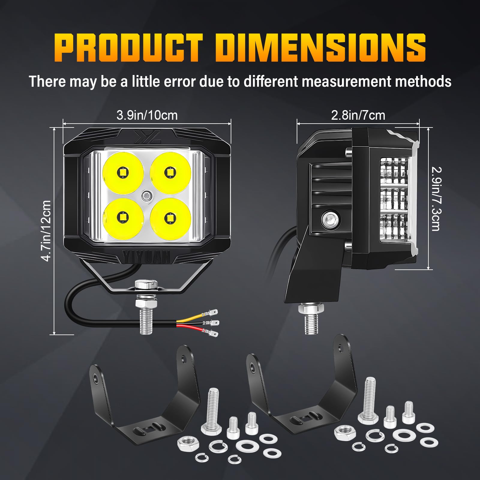 RIGIDON 2 Pcs Faro da Lavoro Led, 4 Pollici 10 cm 35W Luce Stroboscopica 12V 24V Fari di profondità, Spot Flood Luci di Lavoro a Led Per Auto Trattore Escavatore Camion SUV ATV 4x4, Ambra Bianca