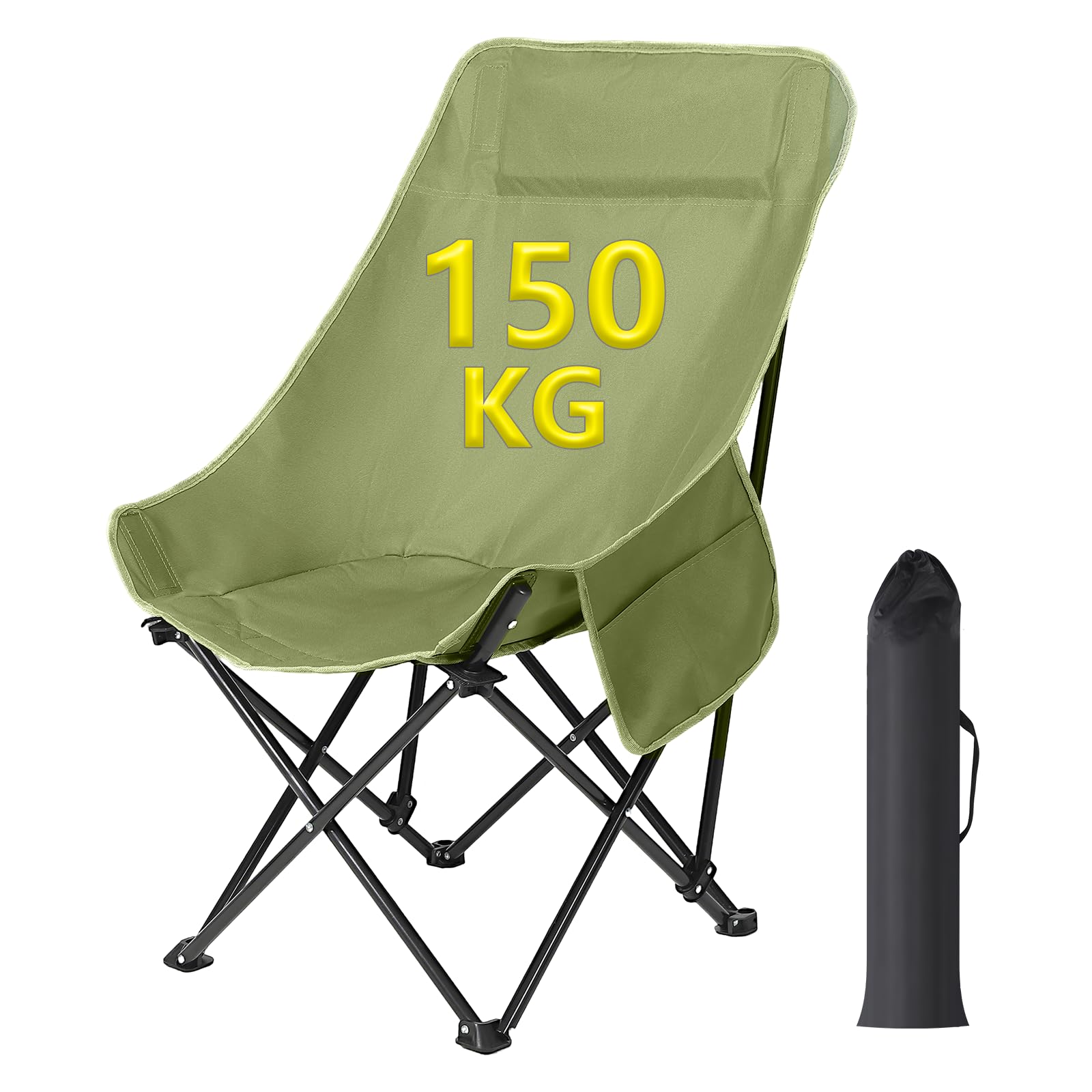 HAUSPROFI Campingstuhl Faltbar Ultraleicht 150kg, Klappstuhl Camping mit Seitentaschen & Hoher Rückenlehne, Angelstuhl Klappbar, Kompakter Faltstuhl für Outdoor, Camping, Angeln, Wandern & Festival