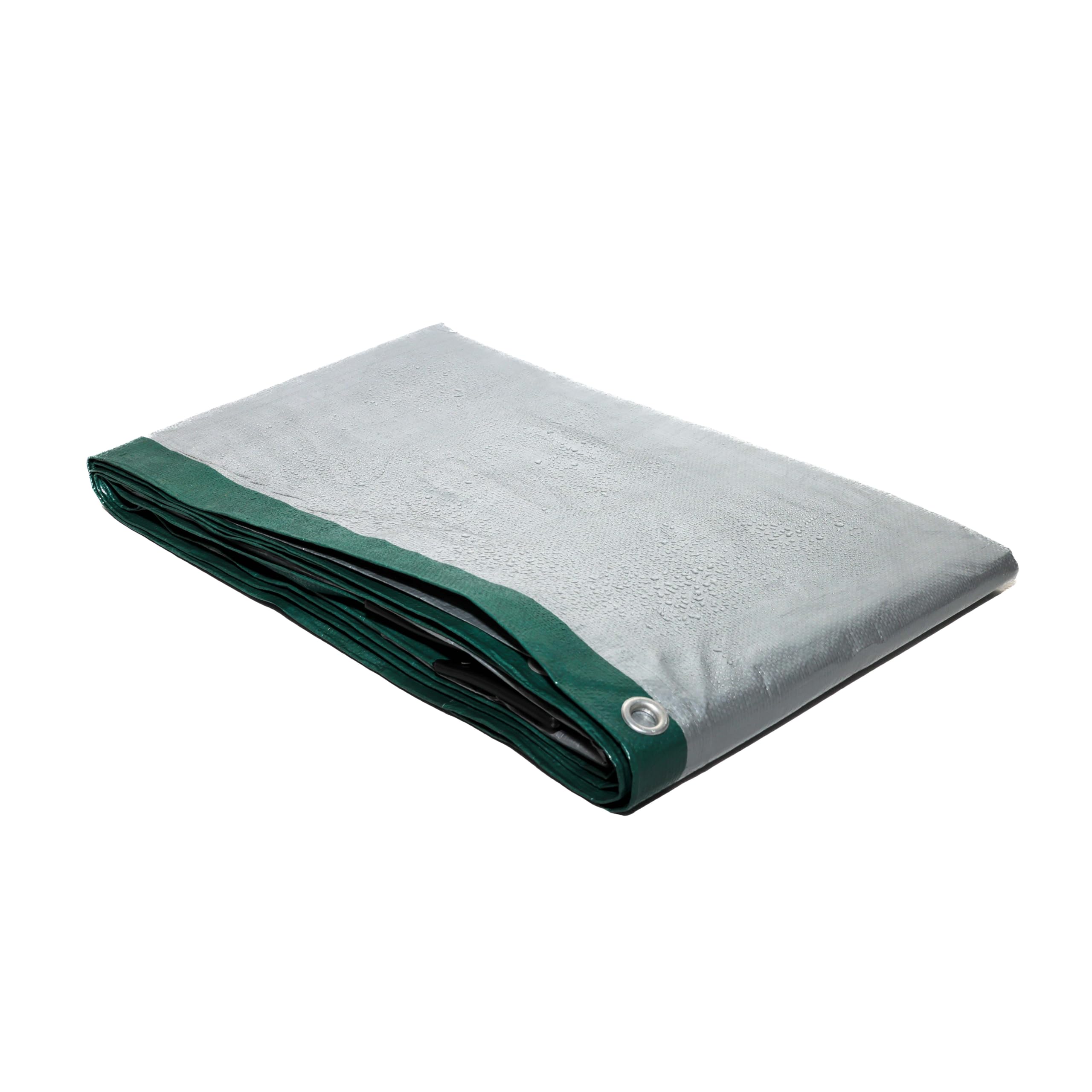 TARPAFLEX 5.5m x 7m Green/Silver Tarpaulin Waterproof Heavy Duty Tarp Sheet Cover, 140gsm Multipurpose Groundsheet With UV Protection & Shrinkproof Material