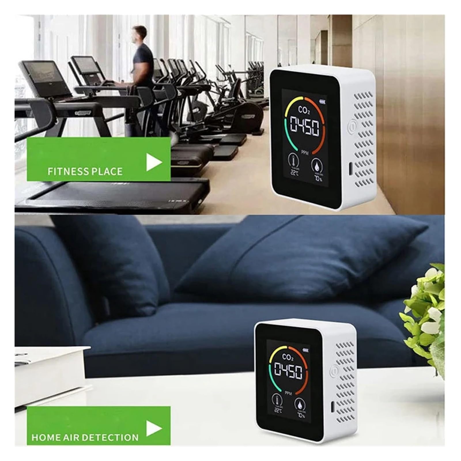 Misuratore Di Temperatura E Umidità Monitor Della Qualità Aria Rilevatore CO2 Digitale Inquinamento Atmosferico 3 In 1 Anidride Carbonica Rilevamento Rapido Preciso(White)