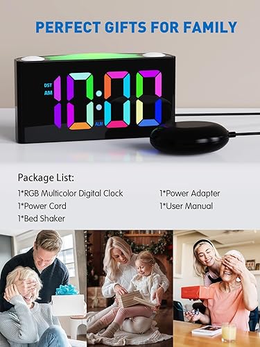 Miniatura 8 de PPLEE RGB Vibrating Alarm Clock for Bedroom-Digital Clock with Bed Shaker,Super Loud Alarm Clock for Heavy Sleeper Hearing Impaired Deaf,Large Big