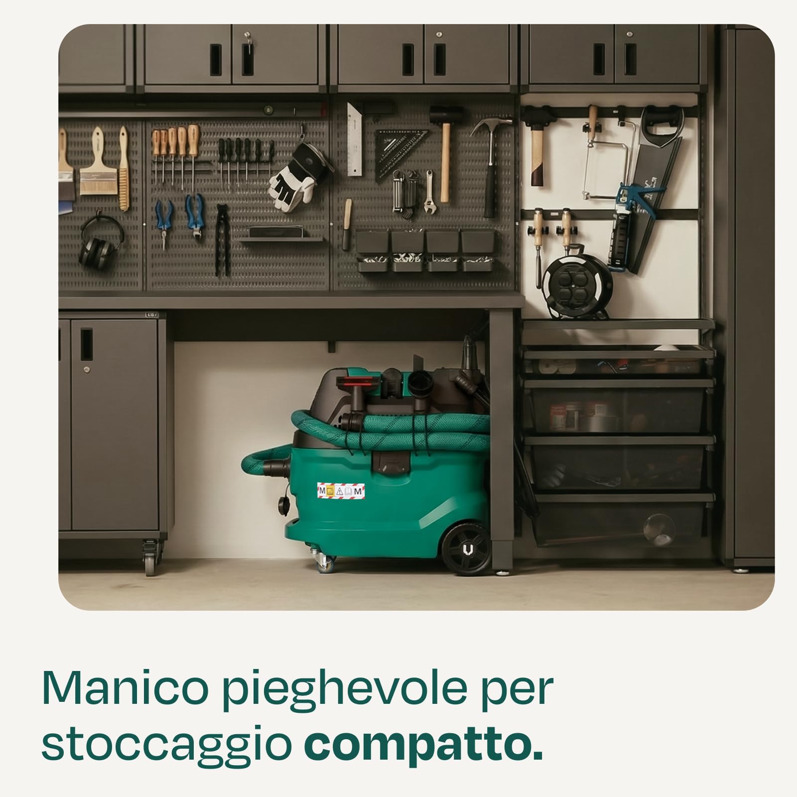 VONROC Aspiratore Industriale Classe M 1600W con Filtro HEPA H14, Pulizia Automatica a Impulsi, Aspirapolvere Wet & Dry per Cantieri, Tubo Antistatico Ø35 mm, Presa 2000W per Elettroutensili